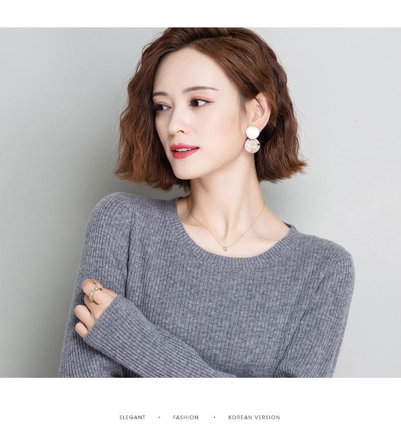Hengyuanxiang Women's Pure Wool Round Neck Sweater - Solid Color Casual Knitwear for Spring, Autumn, and Winter