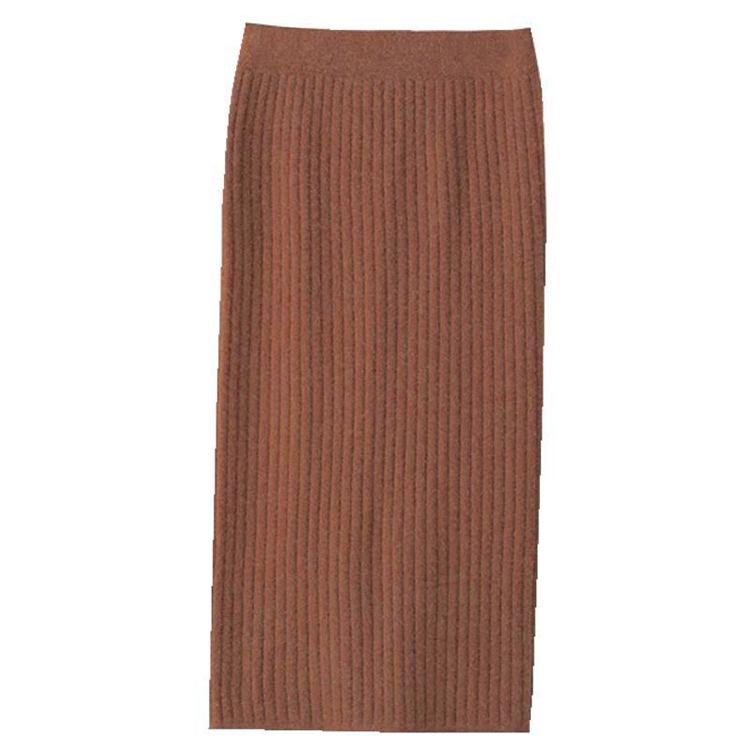 Womens Clothing Autumn and Winter Knitted Skirt Single Color Slit Ribbed Midi Skirt for Women