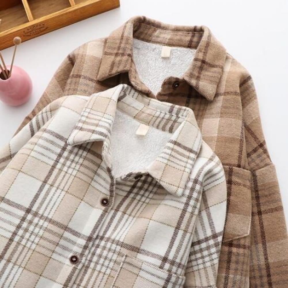 Navava Women Thick Fleece Check Long Sleeve Shirt Nb2386