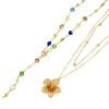 Elegant Y-Shaped Color Diamond Flower Necklace Set - Light Luxury Layered Two-Piece Design