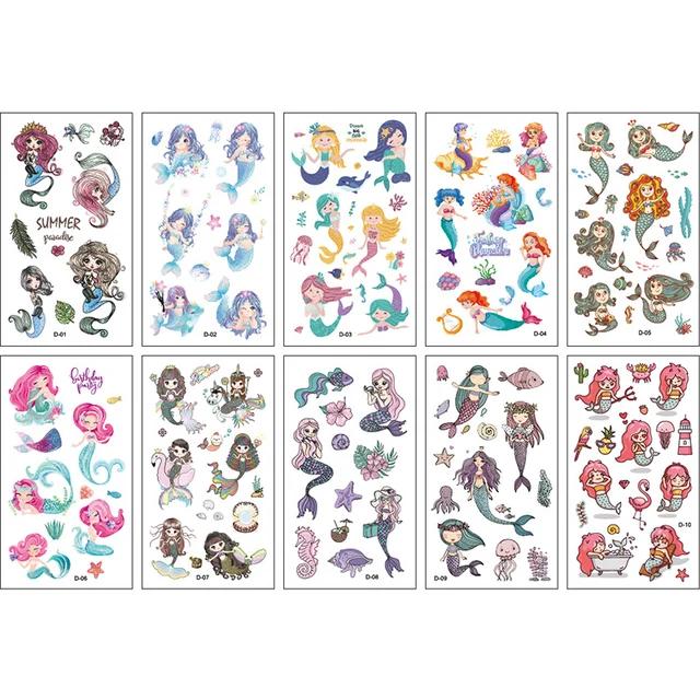 New 10Sheets/lot Children Cute Cartoon Unicorn Temporary Tattoo Stickers Baby Shower Kids Body Makeup Sticker Tattoos Mermaid Pa