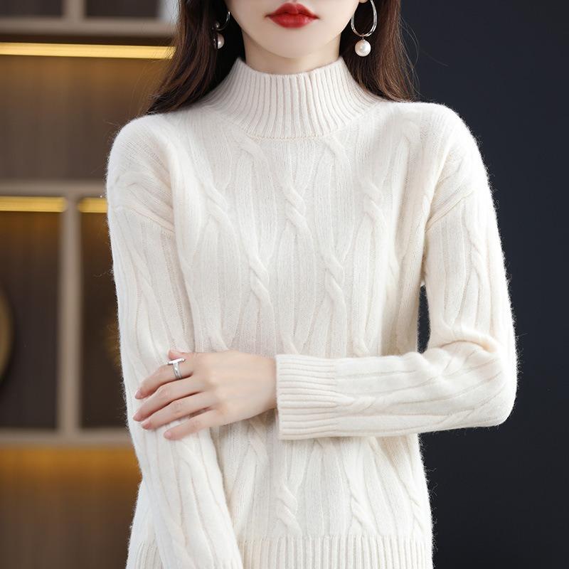 New Solid Color Sweater Women's Bottom Knitted Sweater Autumn and Winter Fashion Pullover Long Sleeve Half Turtleneck Inner Top Women
