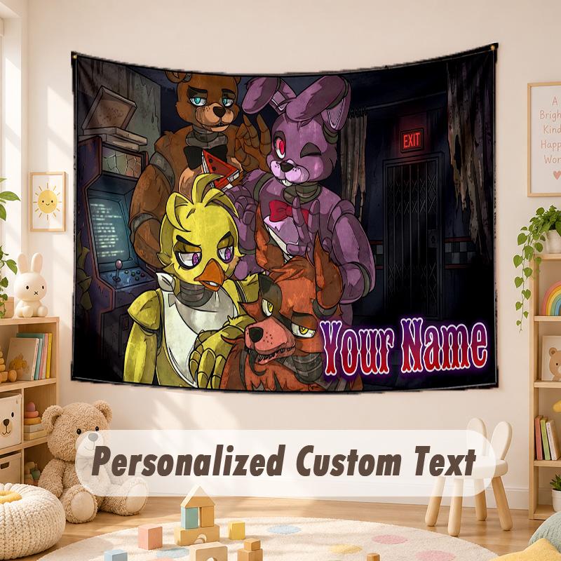 Arazzo con Testo Nome Personalizzato, Appeso a Parete Boho Five Nights at Freddy’s, Arazzo Decorativo per Sfondo Stanza