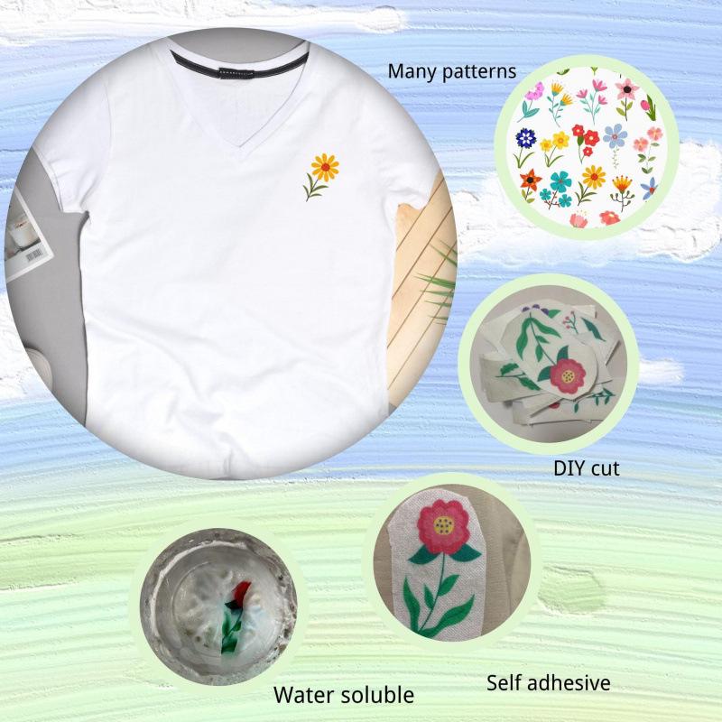 In Stock: A4 Self-Adhesive Water-Soluble Floral Pattern Embroidery Fabric
