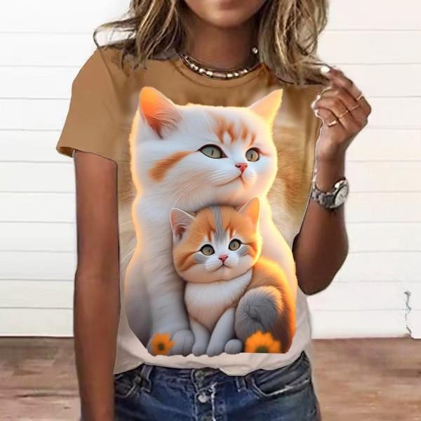 

Летний топ с круглым вырезом и принтом 3D Cat, модные повседневные женские футболки с короткими рукавами XS