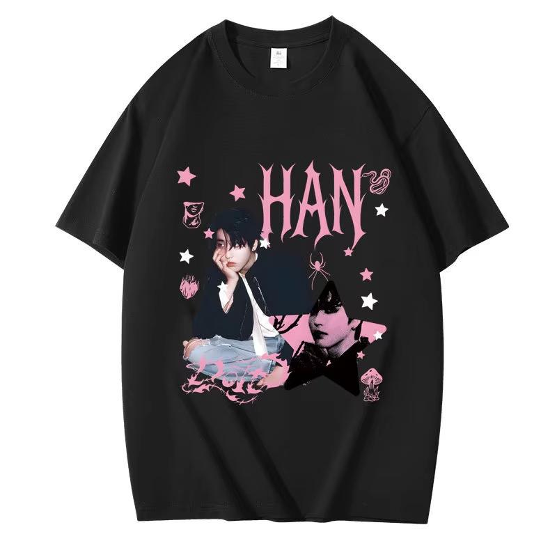 Fashion Summer Y2k T-shirt Bangchan Hyunjin Printed Short Sleeve Women Top Sports for Boys Girls Fan Gift