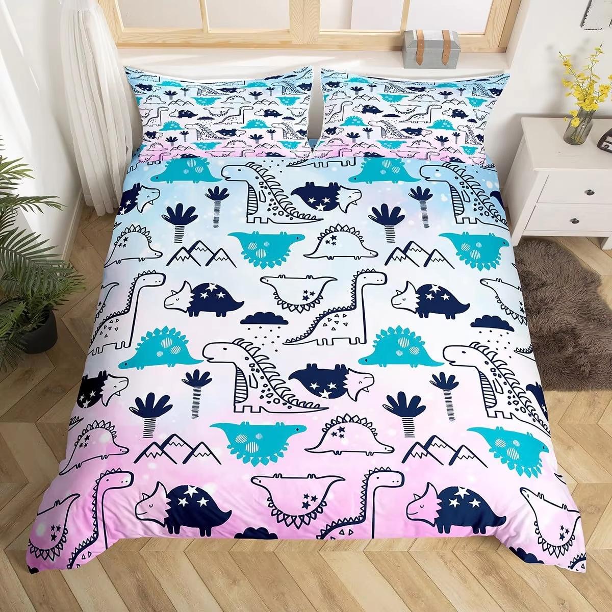 Cartoon Dinosaur Down Comforter Set Bedding Set 3-piece Duvet Cover Set 135*200cm