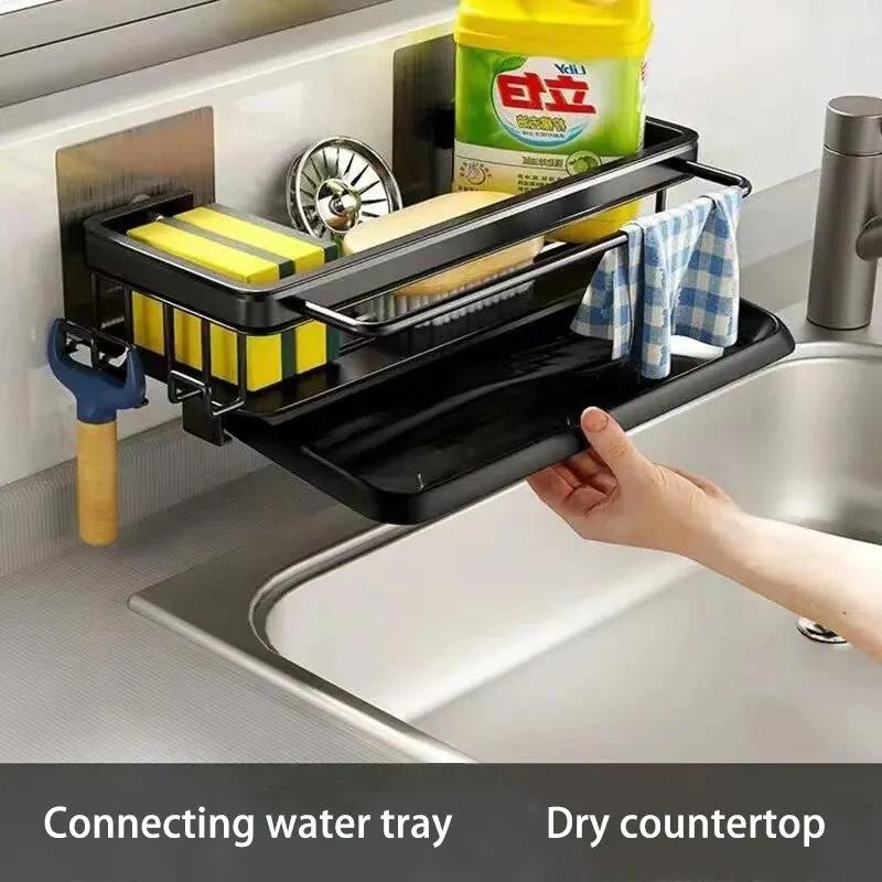 1pc Kitchen Aluminium Sink Drain Rack Shelf Basket Organizer Kitchen Accessories Sponge Storage Faucet Holder Soap Drainer 1pc K