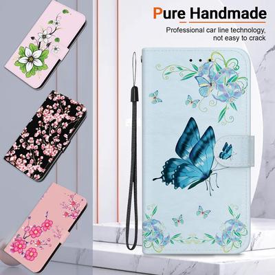 3D umělecká malba sakura květinový vzor motýla kožené pouzdro na telefon peněženka stojánek na knihy pro Huawei Moto Oppo Realme 10 Girls Magnetická karta Flip Cover Bag