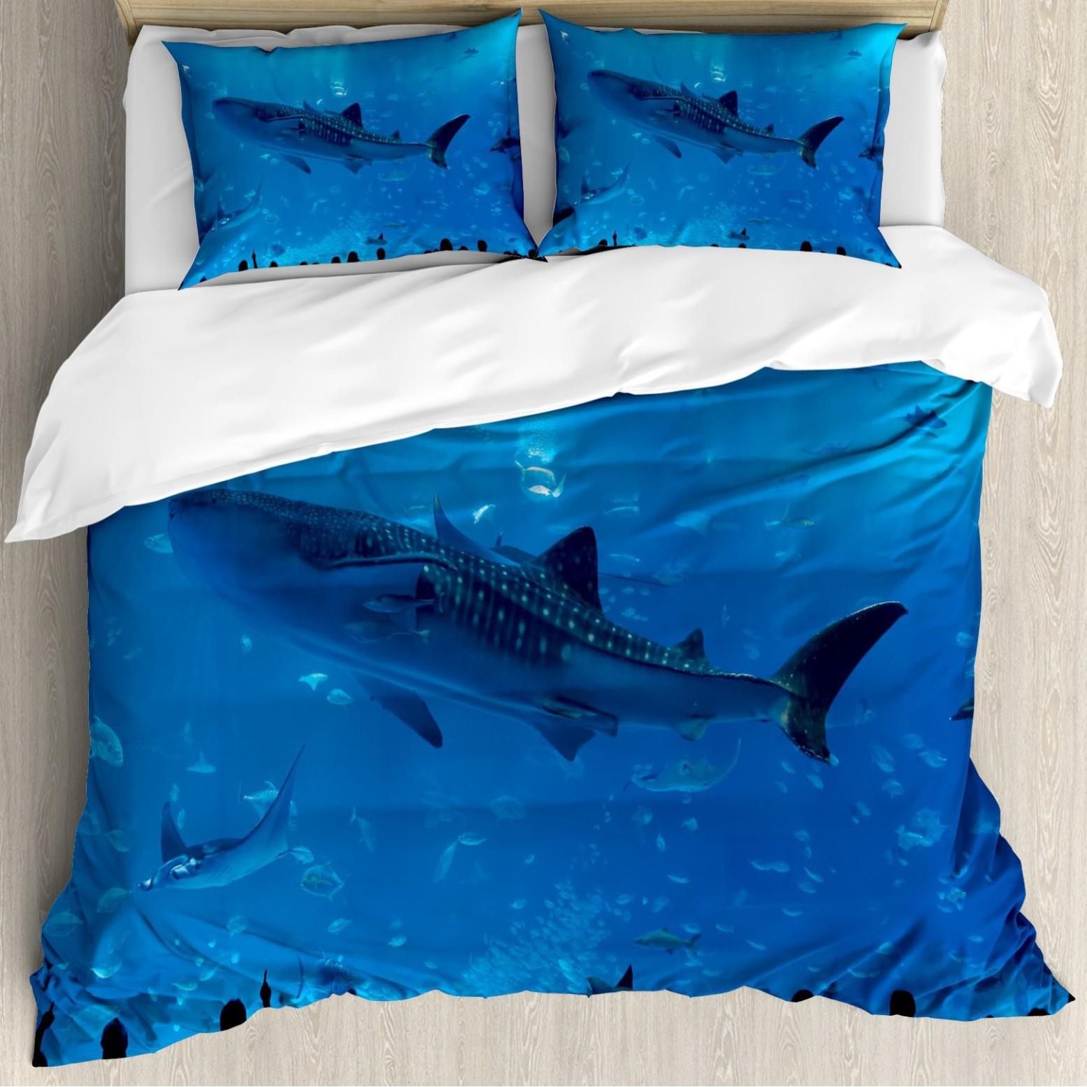 

3D Blue Shark Quilt Cover Three-Piece Bedding Home Textile Duvet Cover Independent Station EU single 135*200