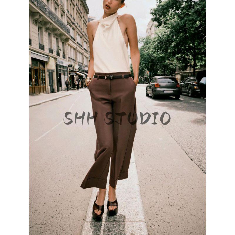 New Fall Women's Clothing Curling Trousers with Belt Work Clothing Fashion Straight-leg Ankle Casual Pants 1478234