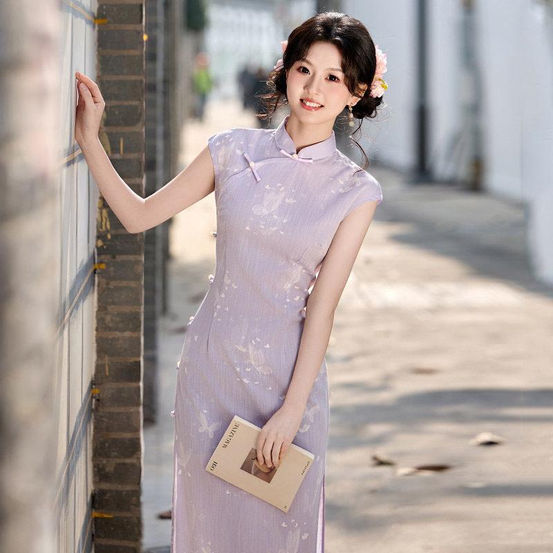 Purple Sleeveless National Style New Chinese Daily Suzhou Long Cheongsam Improved Young 1011 New Women's High Sense