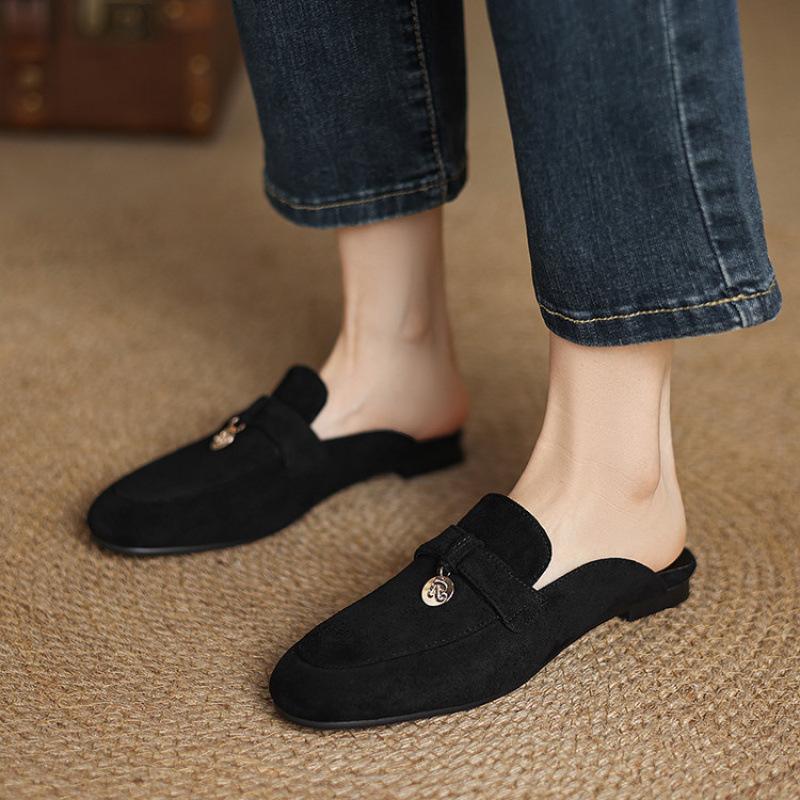 New Women's Bag Head Slippers Low Heel Slippers Large Size Shoes Flat Half Slippers Muller Cool Slippers Summer Half Drag Women