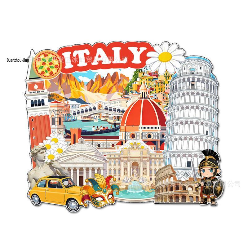 European Souvenir Magnet: Italy & Spain Wooden Decoration