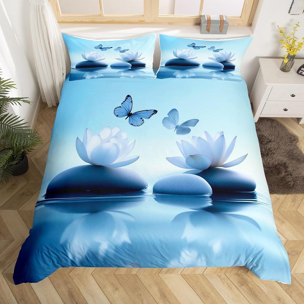 Comforter Minimalist Zen Stone Boho Comforter Purple Flowers Twin Bedding Setblack Stones Print Bed Set For Girls Woman