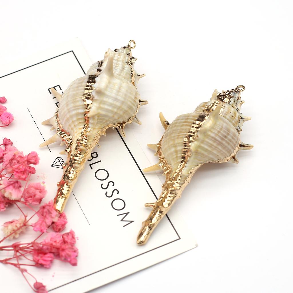 Bohemian Creative Vintage Golden Edge Conch Shell Pendant Striped Scallop Charms for Jewelry Making DIY Necklace Accessories Craft Women Men Gifts