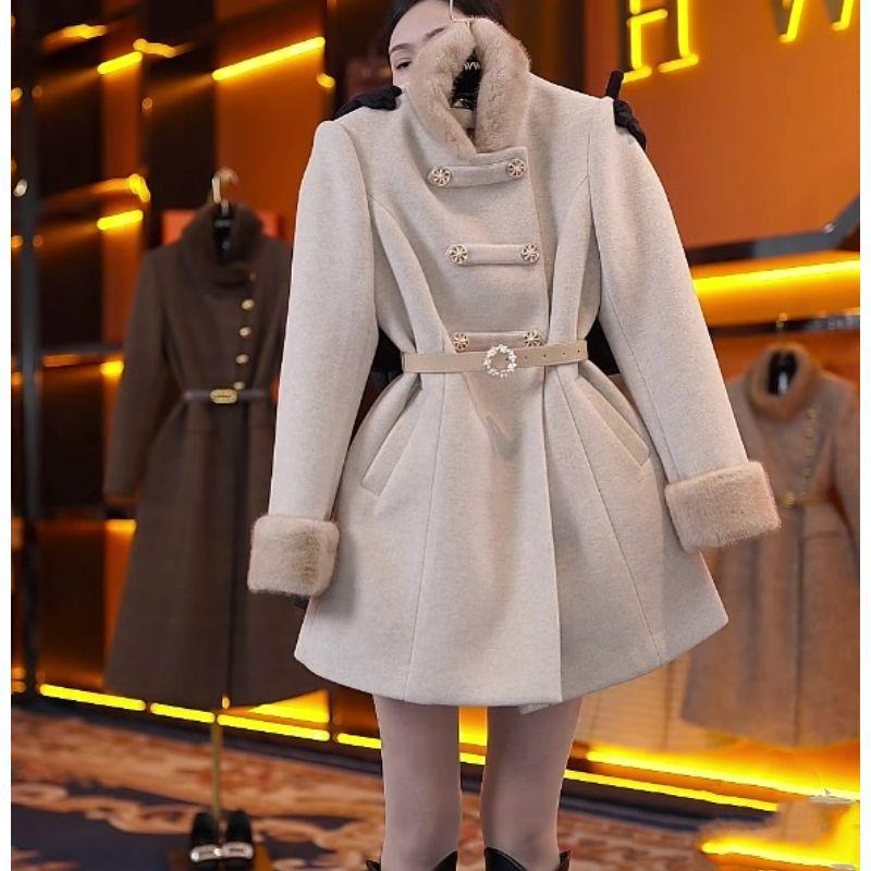 Women s Quilted Woolen Coat - 2025 Autumn/Winter French Fashion S fits 80-95 lbs
