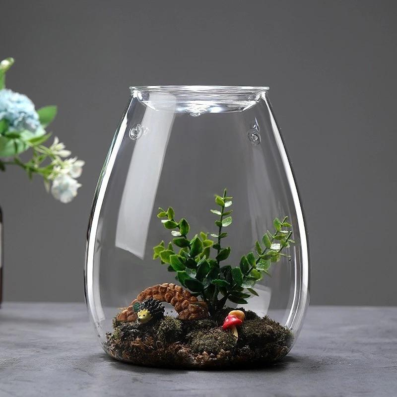 Micro Landscape Glass Bottles with Cover Fresh Green Succulent Moss Bottle Glass Vase Glass Terrarium Bonsai Home Desktop Decor