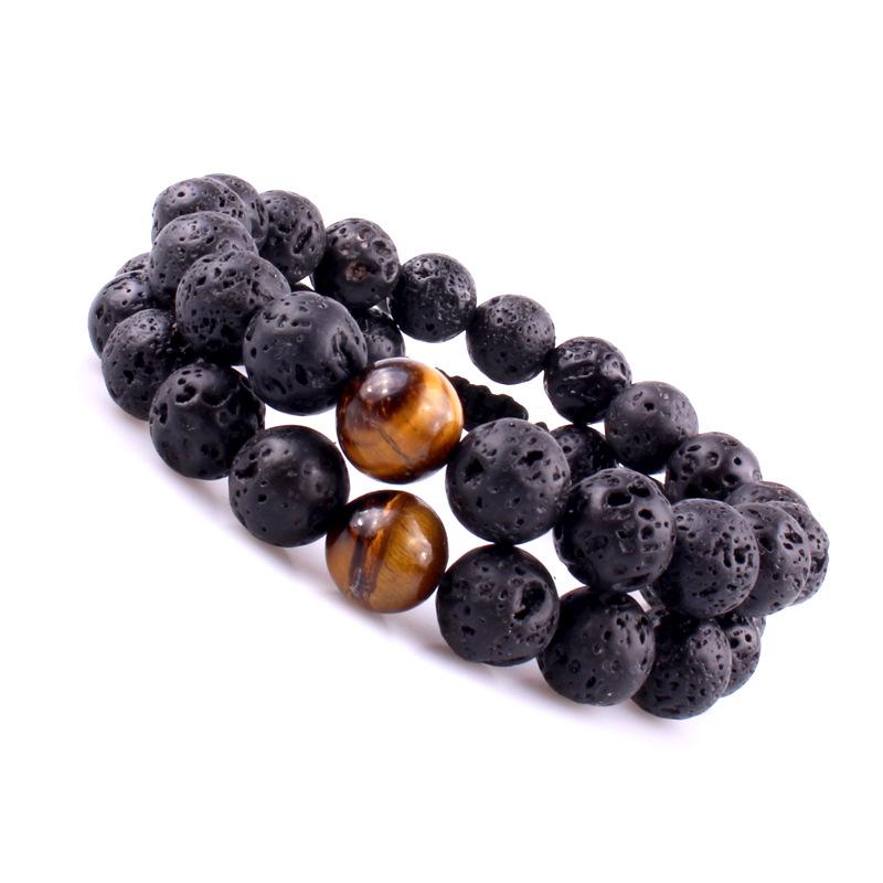 European & American Style Tiger Eye & Volcanic Rock Beaded Wish Bracelet, 10mm, New Design