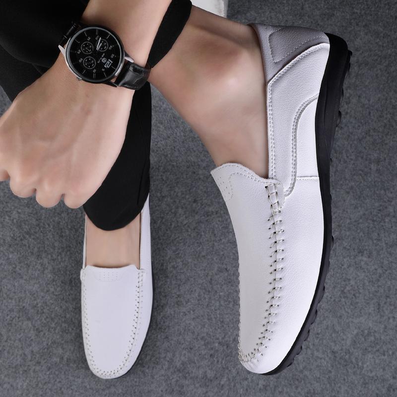 Fashion Men's Casual Leather Shoes Four Seasons Plus Size 47 Soft Sole Comfort Outdoor Fashion Youth Business Leather Shoes Driving Shoe