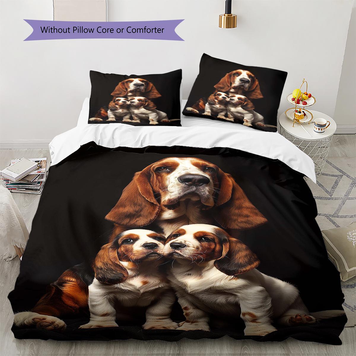 Basset Hound Pattern Bedding Quilt Set Quilt Cover Pillowcase Home Decoration Gift (1 * duvet cover + 2 * pillowcase, without core) 135x200cm