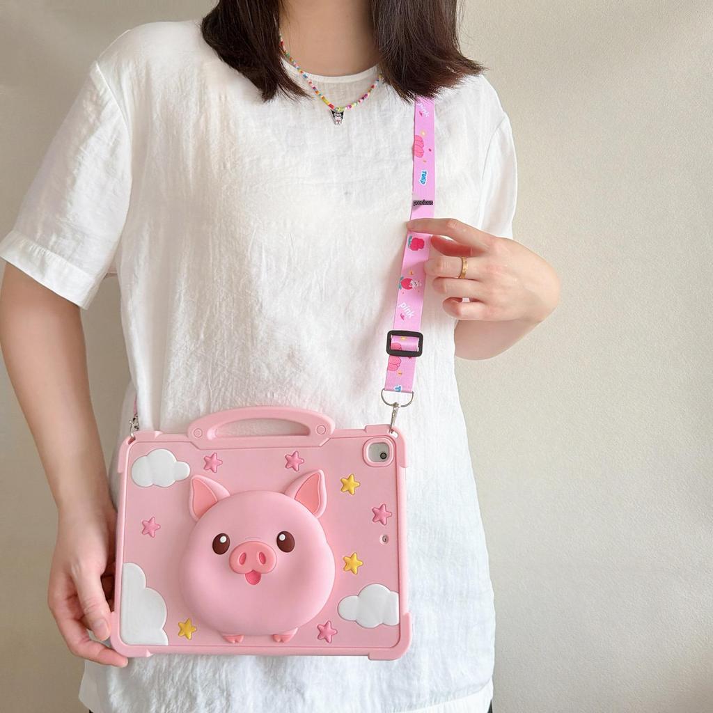 Retractable Stand Protective Case for iPad Air A16 with Pig Design