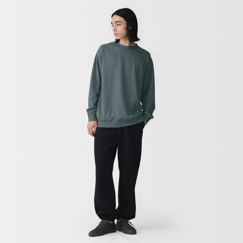 MUJI Waffle Crew Neck AB1OHA6S Smoky Blue S <Circulation> Men's UV-Cut Quick-Drying Long-Sleeve T-Shirt
