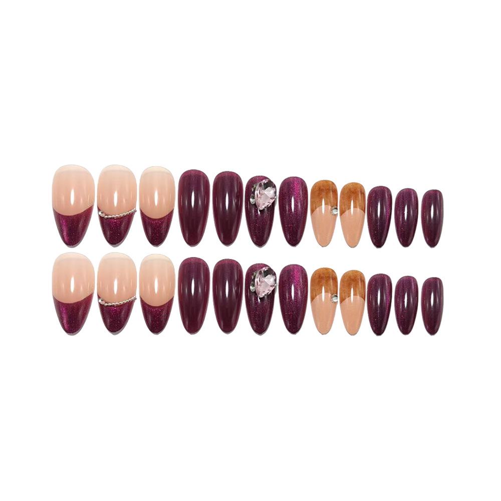 Purple Realm High-End Cat Eye Press-On Nails - Removable Nail Art Stickers, 24 Pieces