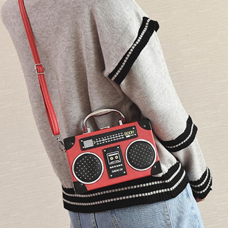 Women Radio Shape Shoulder Bag Simple Messenger Bag Creative Handbag and Purse Evening Bag PU Leather Crossbody Bag
