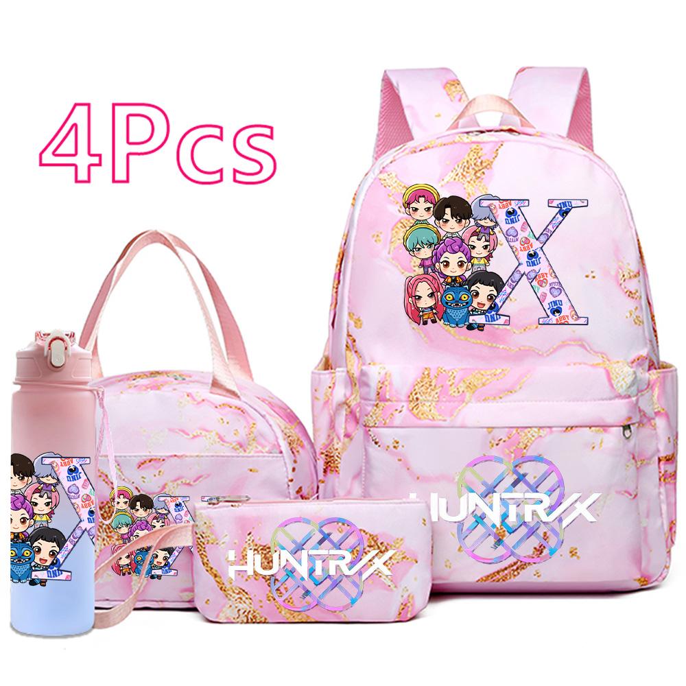 4Pcs/set Anime K-Pop Printed Backpack Handbag Pencil Case 750Ml Water Bottler for Teenager Boy Girl Schoolbag Large Capacity Bookbag Kid Gift Mochila