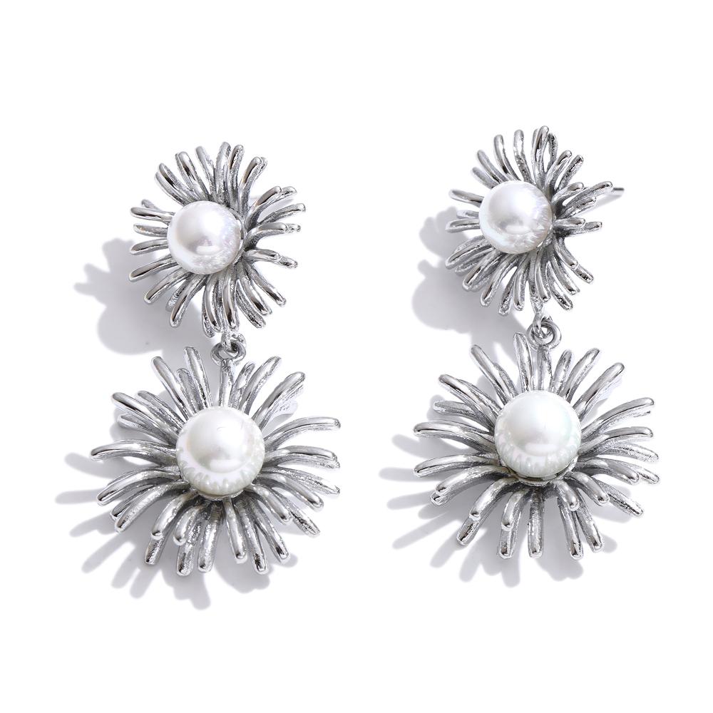 Yhpup Fashion Imitation Pearls Flower Drop Dangle Earrings for Women Stainless Steel Modern Statement Jewelry Waterproof 2026