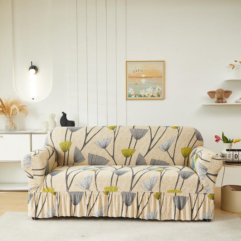 1pc Stretch Sofa Slipcover Non-slip Sofa Cover With Skirt Geometry Couch Cover for Bedroom Office Living Room Home Decor