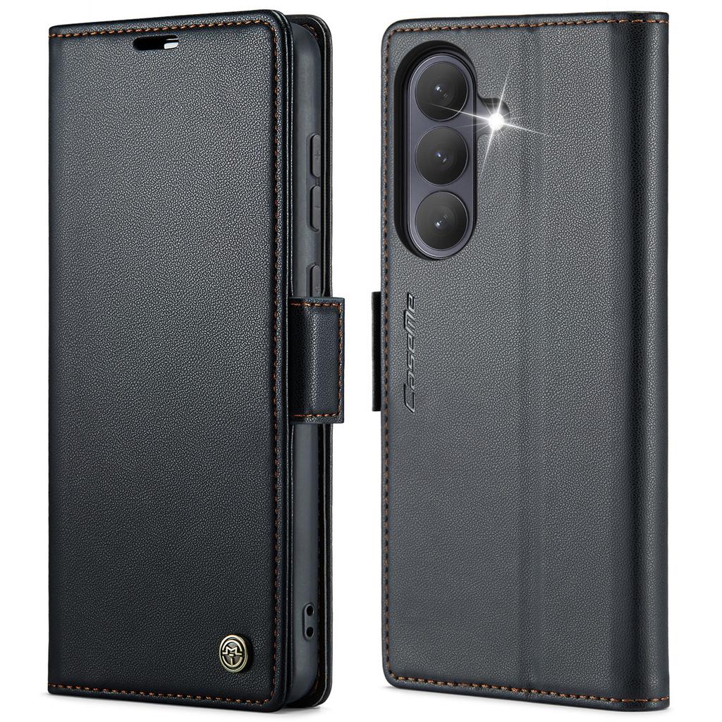 For Samsung Galaxy A57 5G Case CASEME 023 Series RFID Blocking Wallet Stand Glossy Litchi Texture Leather Phone Cover