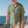 Men's Summer Linen Short Sleeve Shirt Casual Breathable Button Shirt Holiday Beach Summer Tops With Pockets