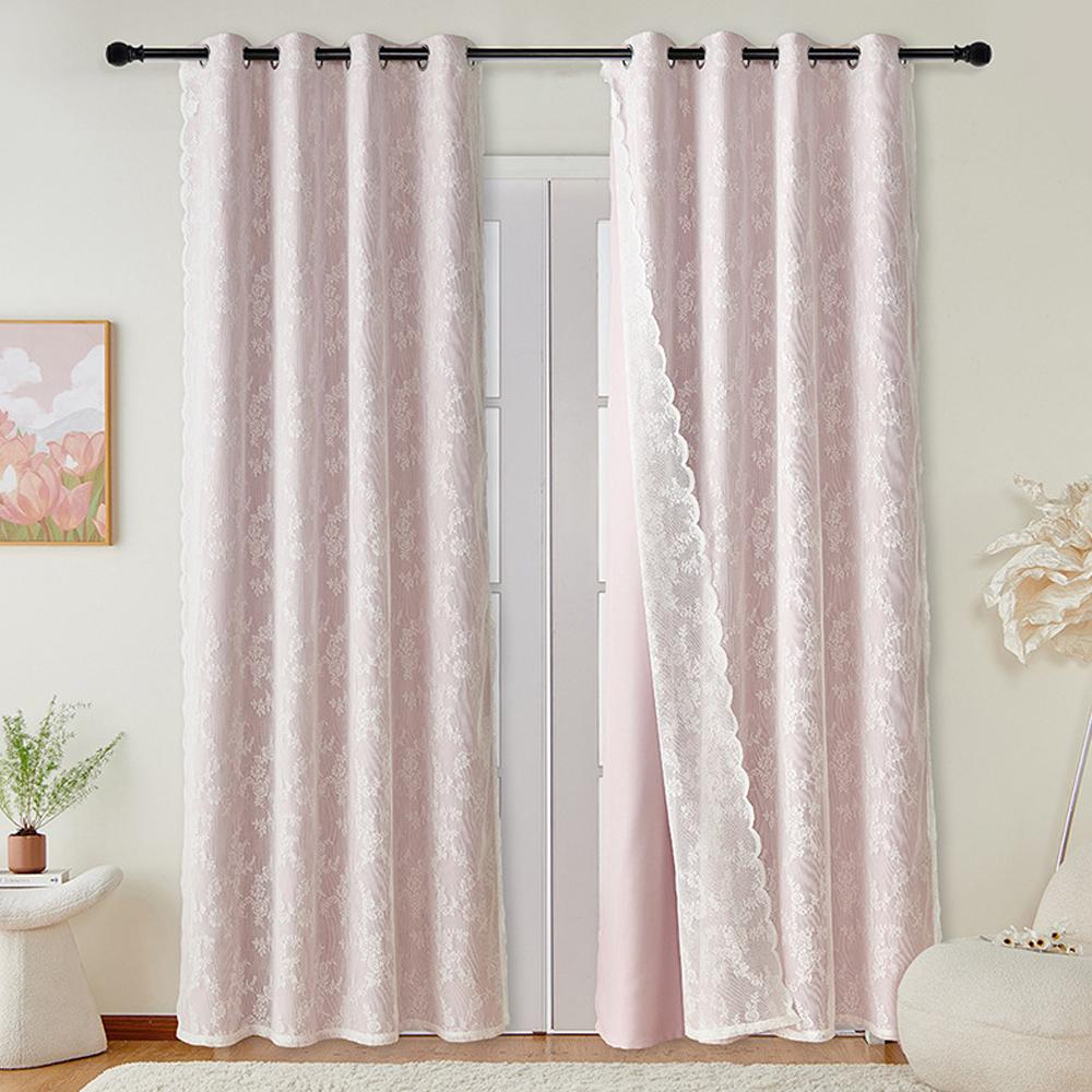Dubbellaags Rond Spiegelgordijn, Lichtblokkerend Warmte-isolerend Geluidsreducerend Stof, Ideaal voor Kinderkamer Slaapkamer Woonkamer W132xH183cm&Grommet Top