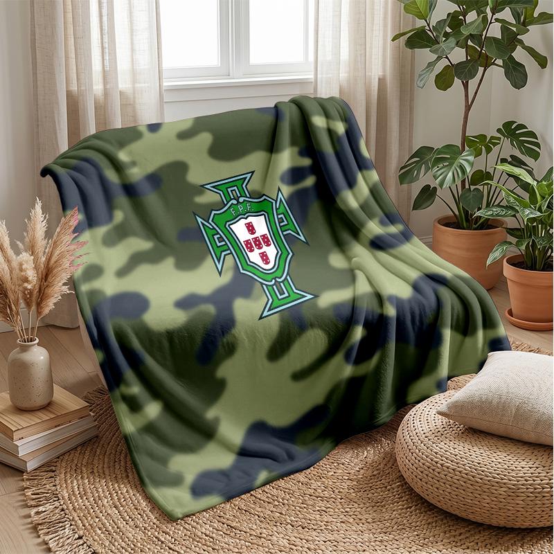 Portugal Football Printed Flannel Blanket Skin Friendly Warm Decorative Throw for Indoor Couch Bed Daily Use