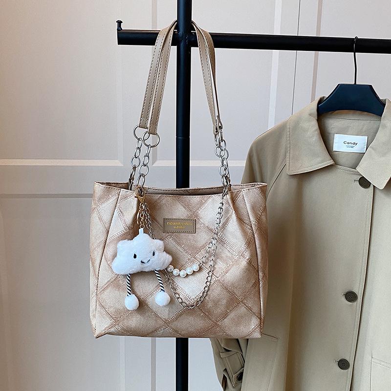 Casual Simple Plaid Women Shoulder Bags Vintage Ladies Large Capacity Tote Bag Thread Design Versatile Ladies Underarm Handbags