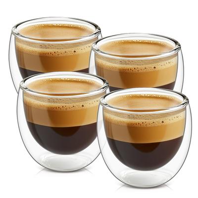 Tasses à Espresso en Verre Double Paroi 5 oz Lot de 4 Verres Transparents Isolés Mugs à Café Parfaits pour Cappuccino Latte Thé