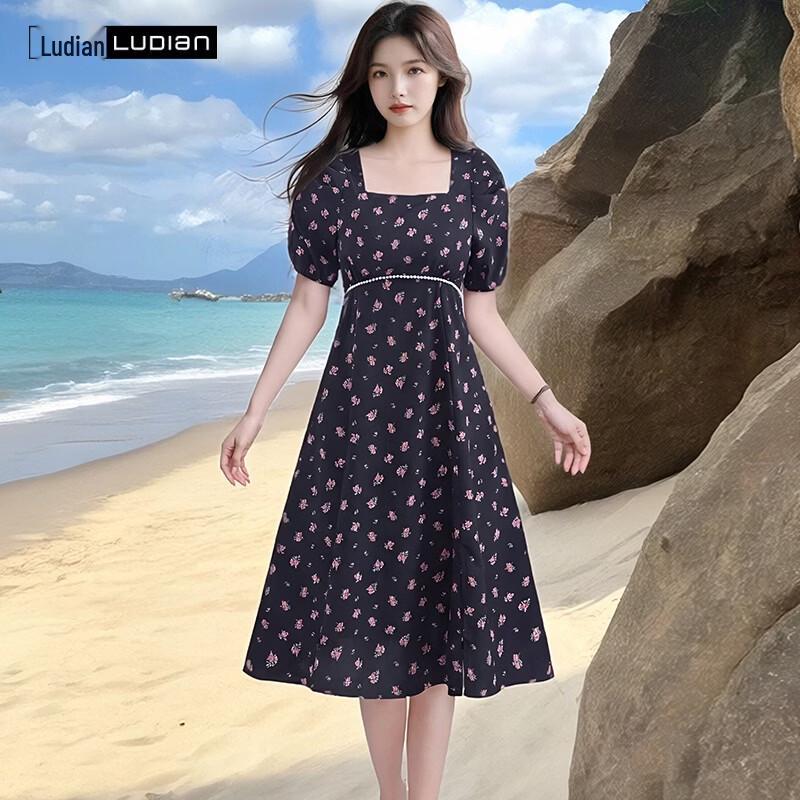 Elegant French Romantic Floral Midi Dress 160/84A