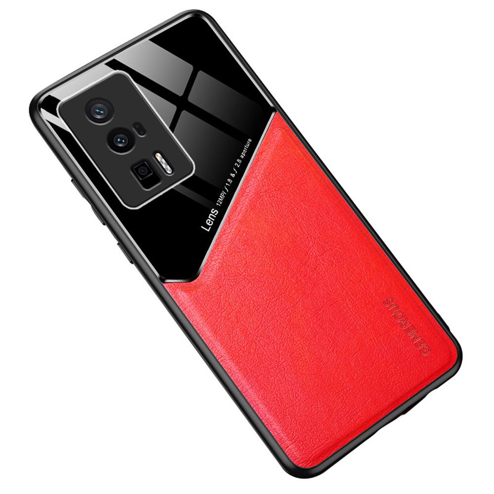 

For Xiaomi Poco F5 Pro 5G/Redmi K60 Pro 5G/K60 5G Leather Coated TPU+PC Cover Magnetic Car Holder Phone Case Red