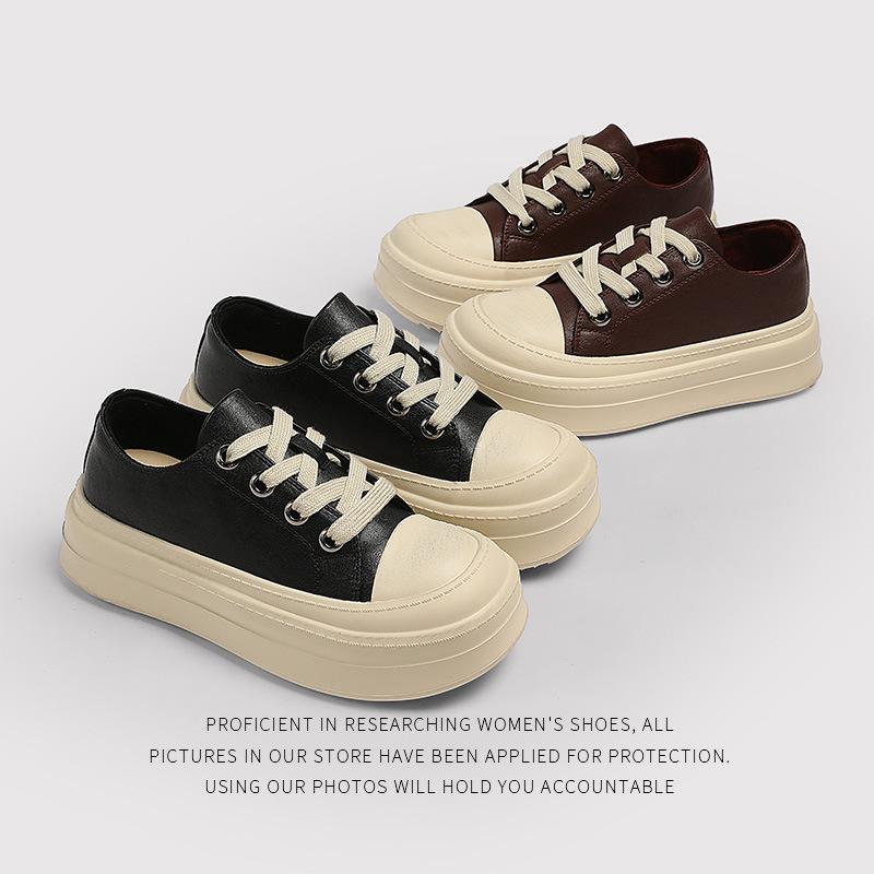European Goods Old ThickSoled BigHead Casual Shoes Women'S Autumn And Winter UltraLight Bottom Round Head LaceUp Muffin Shoes