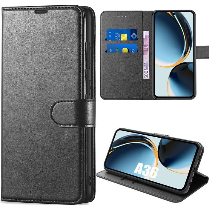 Coque de protection - BOOLING - Samsung Galaxy A36 5G/A56 5G - Antichoc - Cuir PU Noir - Support intégré