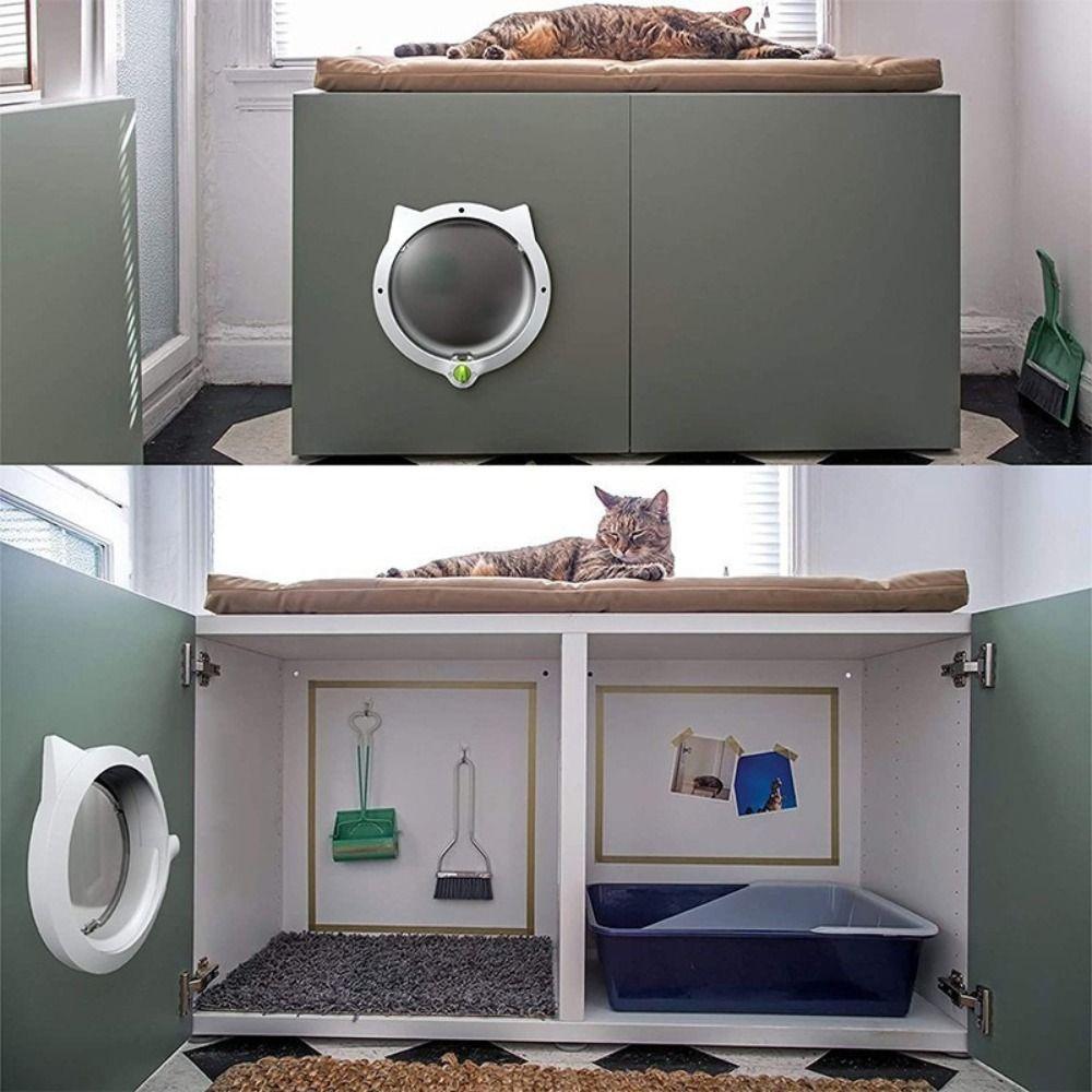 Magnetic Cat Flap Door 4 Locking Modes Bidirectional Opening Pet Archway With Cat Ears Plastic Cat Entry Exit Door
