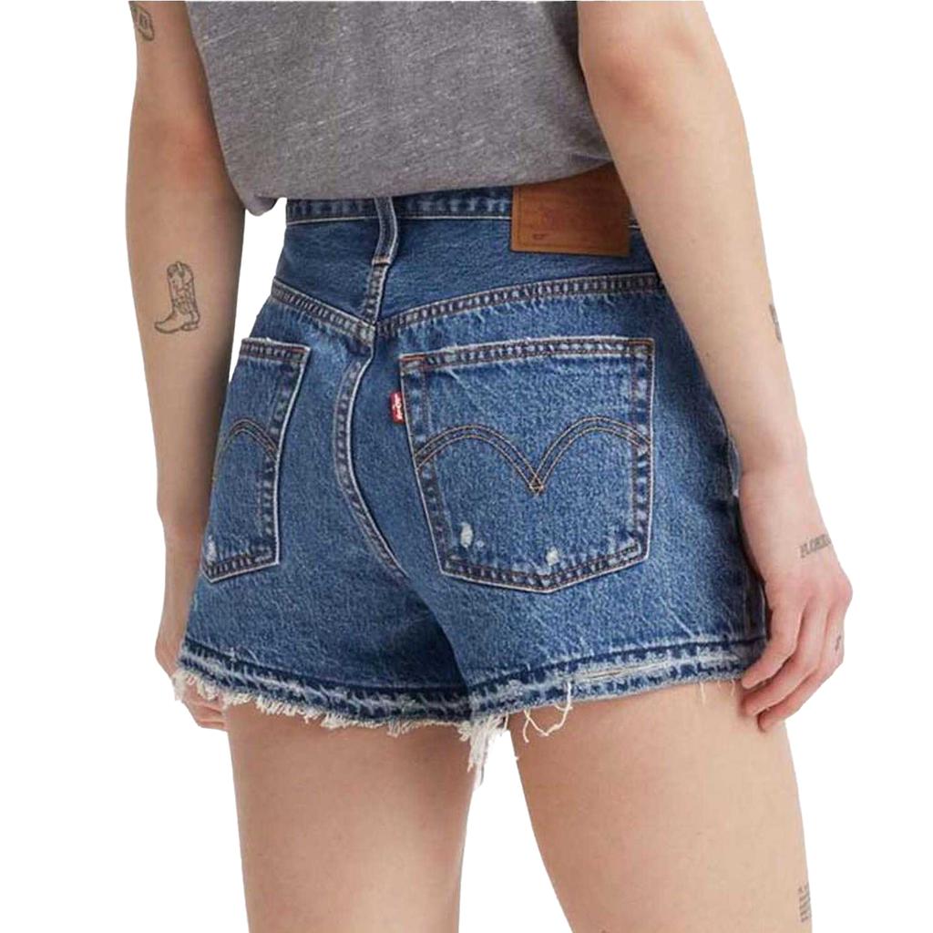 Levis Womens/Ladies 501 Original Ripped Leather Badge Shorts
