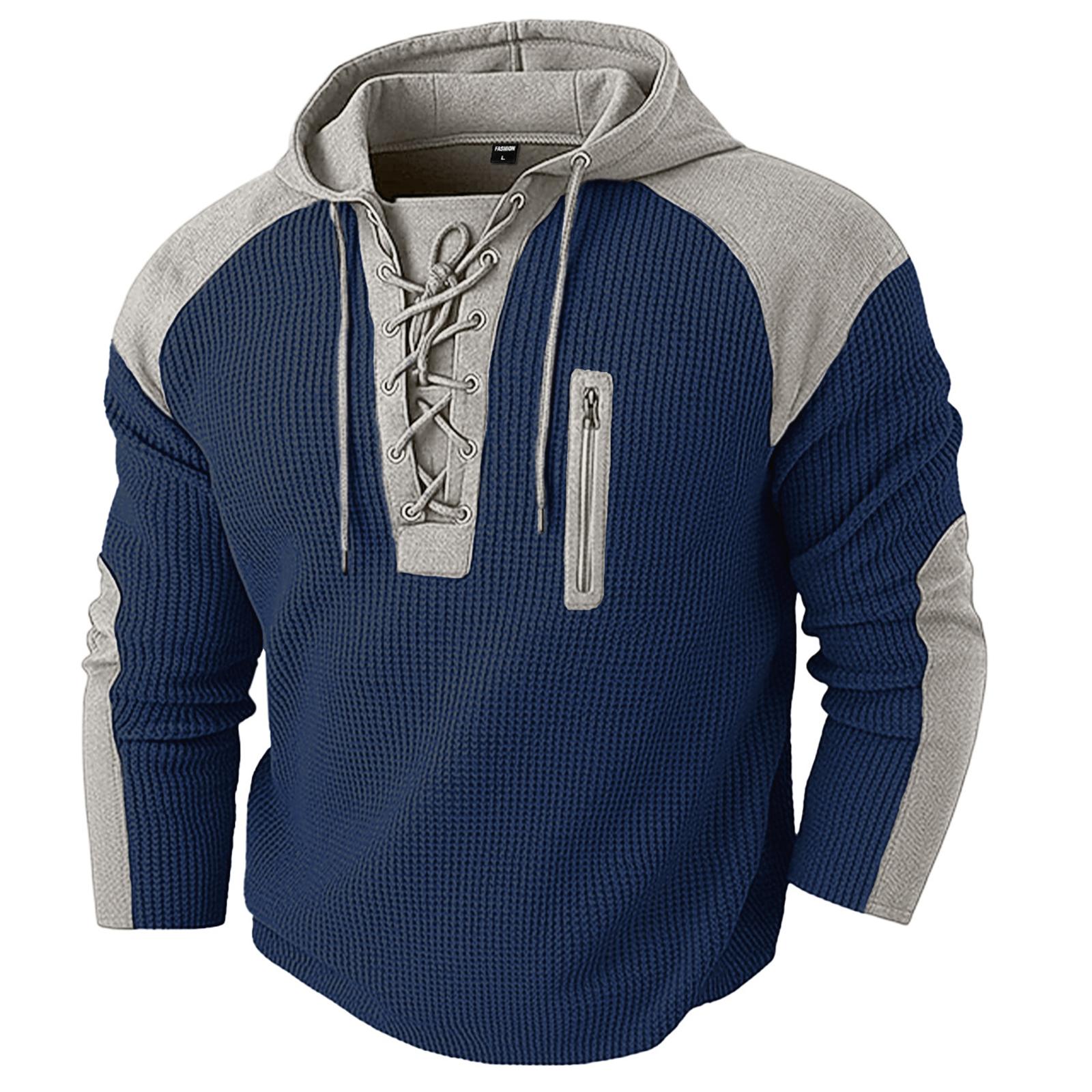 

Men’s Sweatshirts Long Sleeve Pullover Patchwork Plaid Hoodie Casual Top XXXL Темно-синій