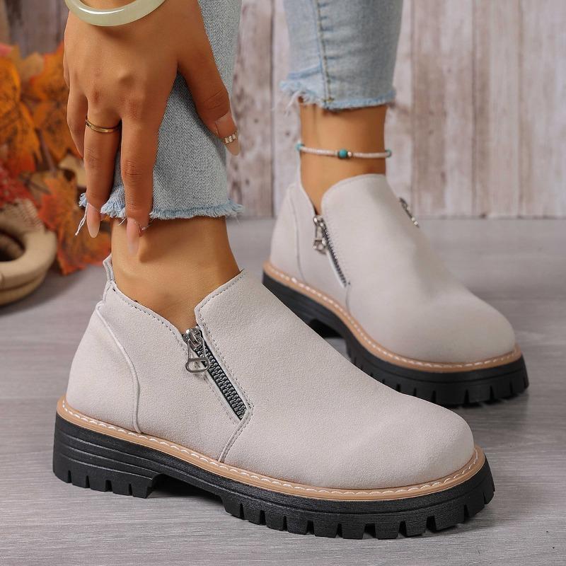 Women's Plus Size Autumn and Winter Beautiful and Versatile Block Heel Suede Side Zipper Fashion Boots