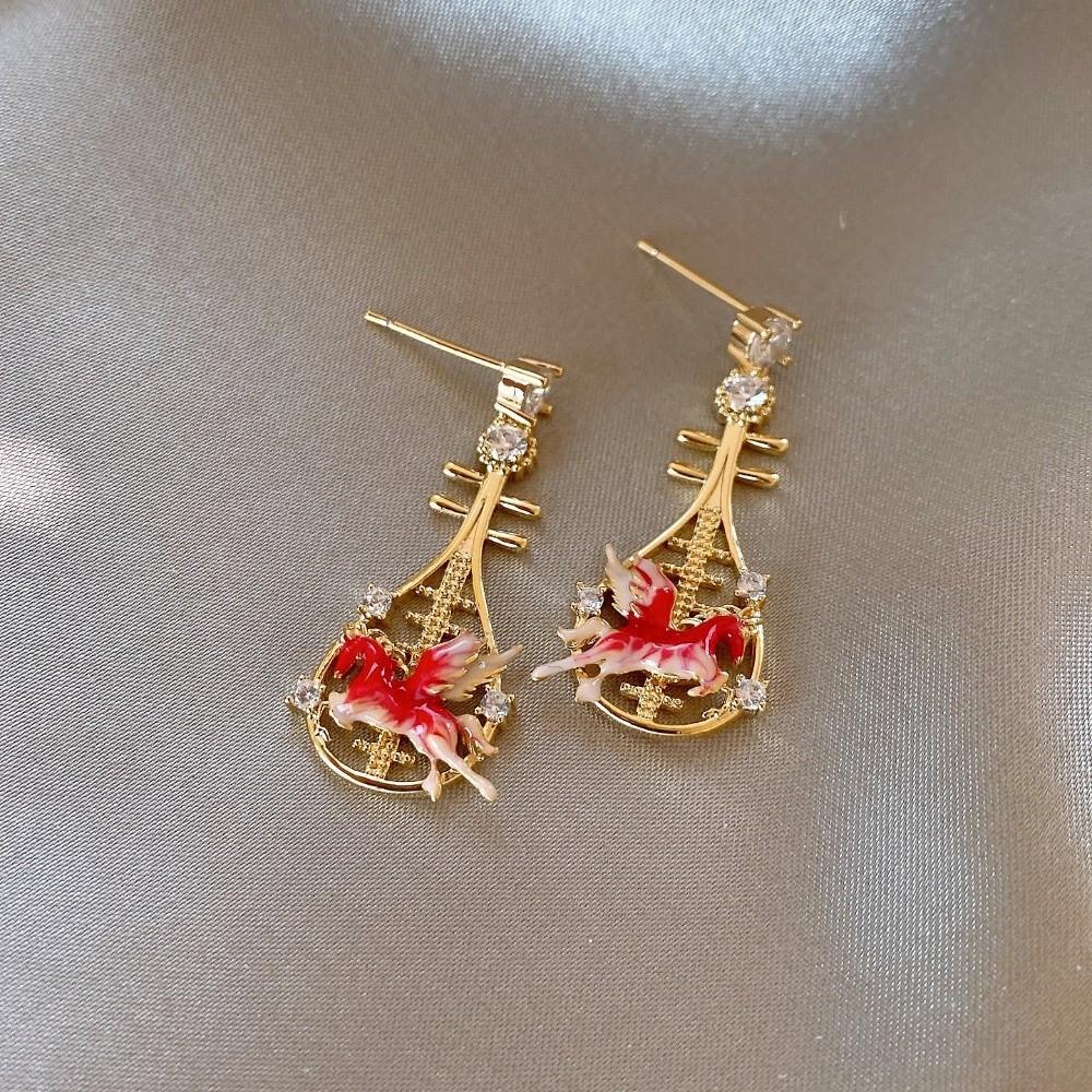 Fashion Jewelry Chinese Style Pony Earrings Rhinestone Drop Earrings New Year Horse Earrings  Woman