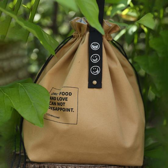 Bento Bag Adjustable Wide Opening Canvas Drawstring Design Lunch Handbag Picnic Accessories