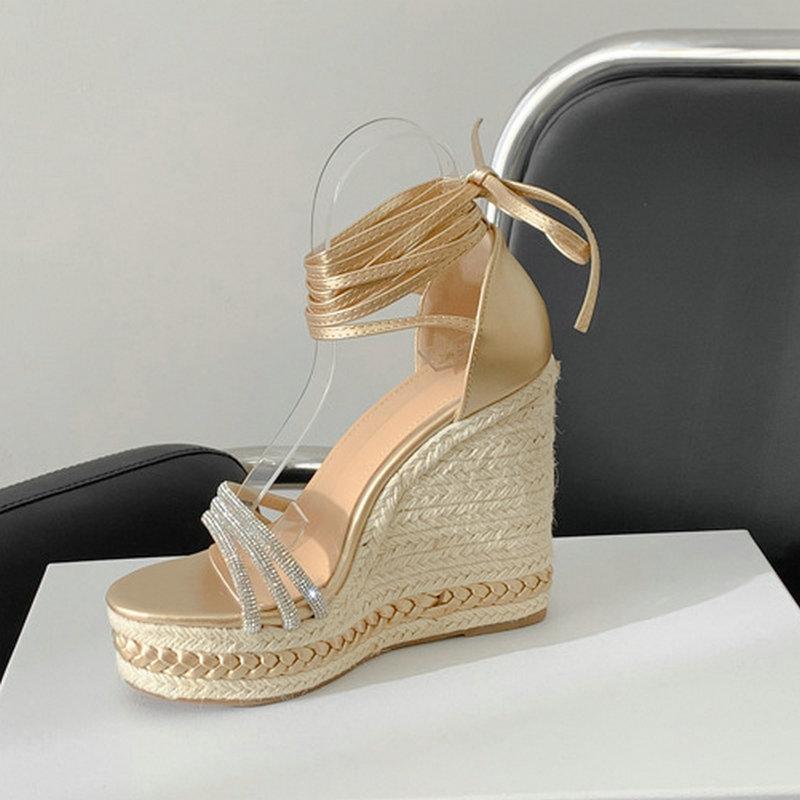 Fashion Platform High Heel Platform Sandals Women'S Summer New Straw Braid Waterproof Strap Fashion Open Toe Platform Women'S Shoes