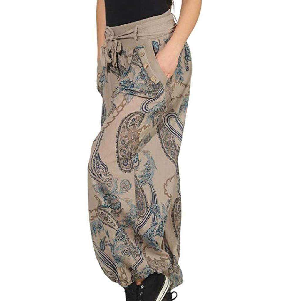 Dame Hverdagslig Pluss Størrelse Trykk Elastisk Midjebelte Rett Løse Lange Bukser